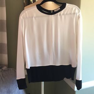 Helmet Lang silky white blouse with black accents